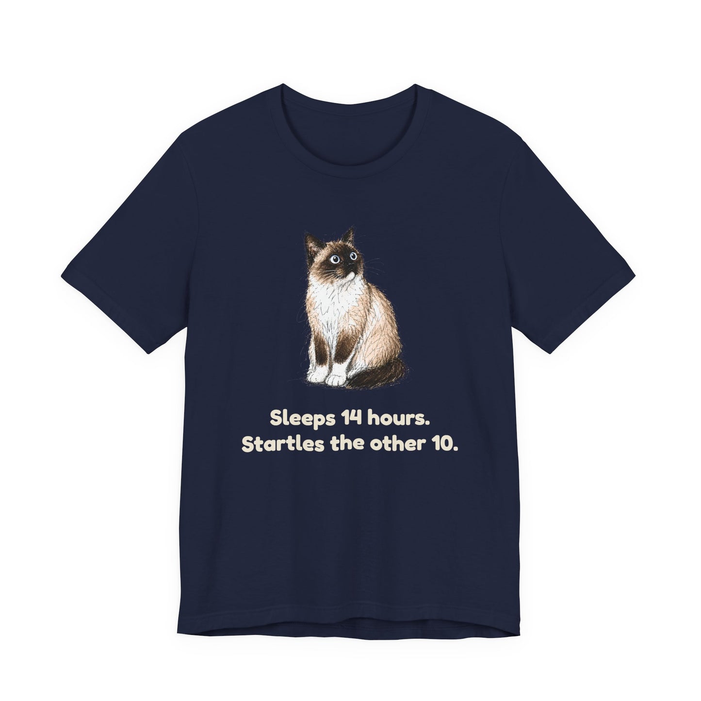 Sleeps 14 Hours. Startles the Other 10. — Funny Senior Cat T-Shirt