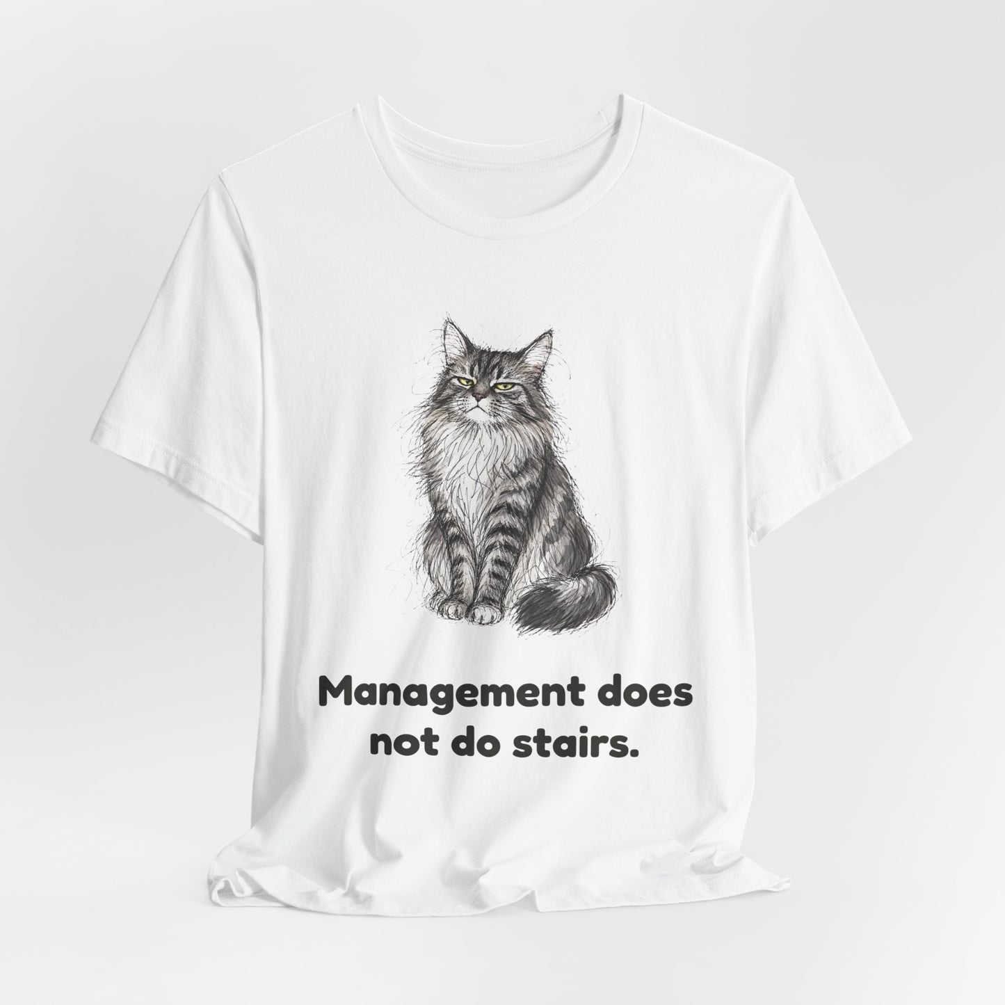 Management Does Not Do Stairs — Funny Cat T-Shirt
