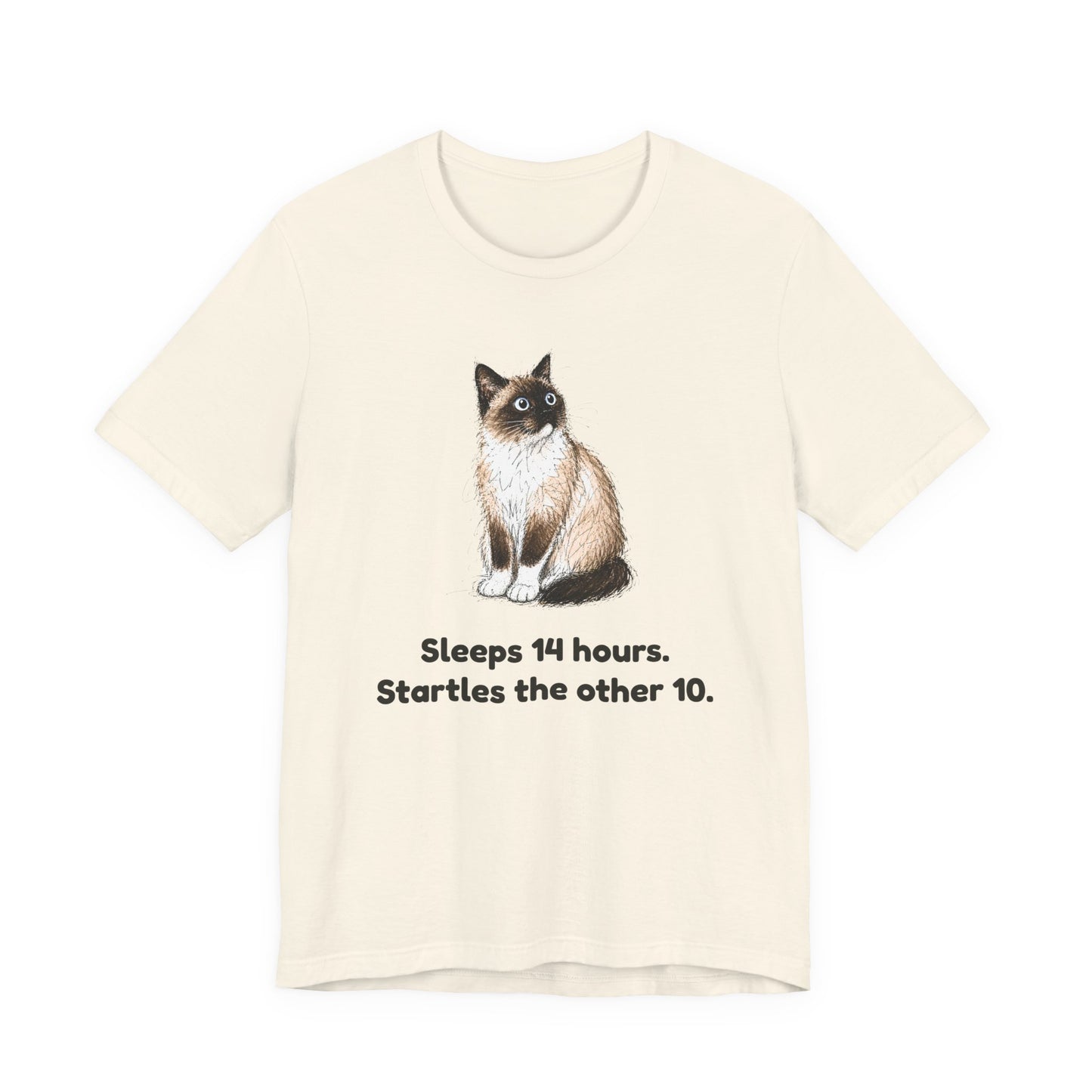 Sleeps 14 Hours. Startles the Other 10. — Funny Senior Cat T-Shirt