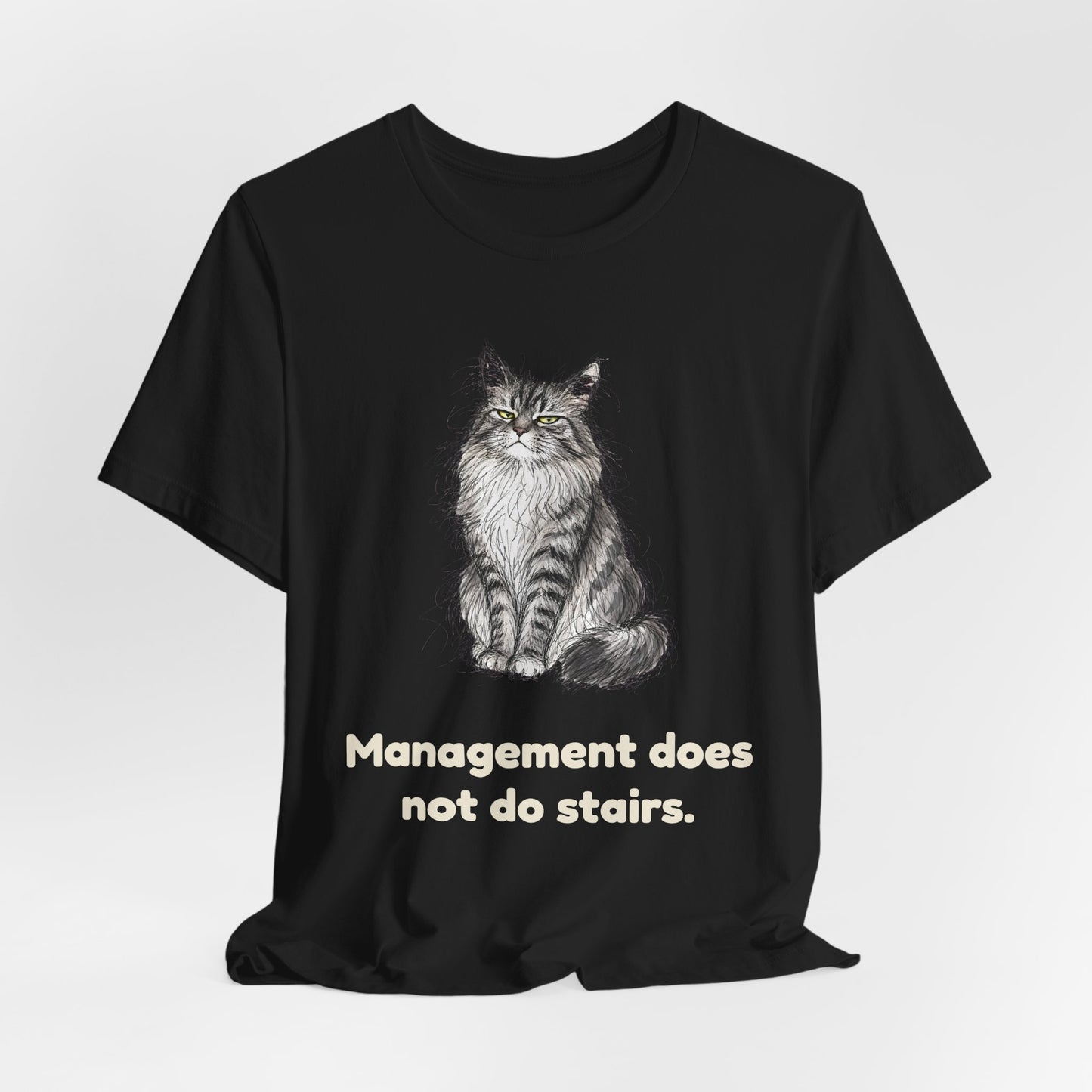 Management Does Not Do Stairs — Funny Cat T-Shirt