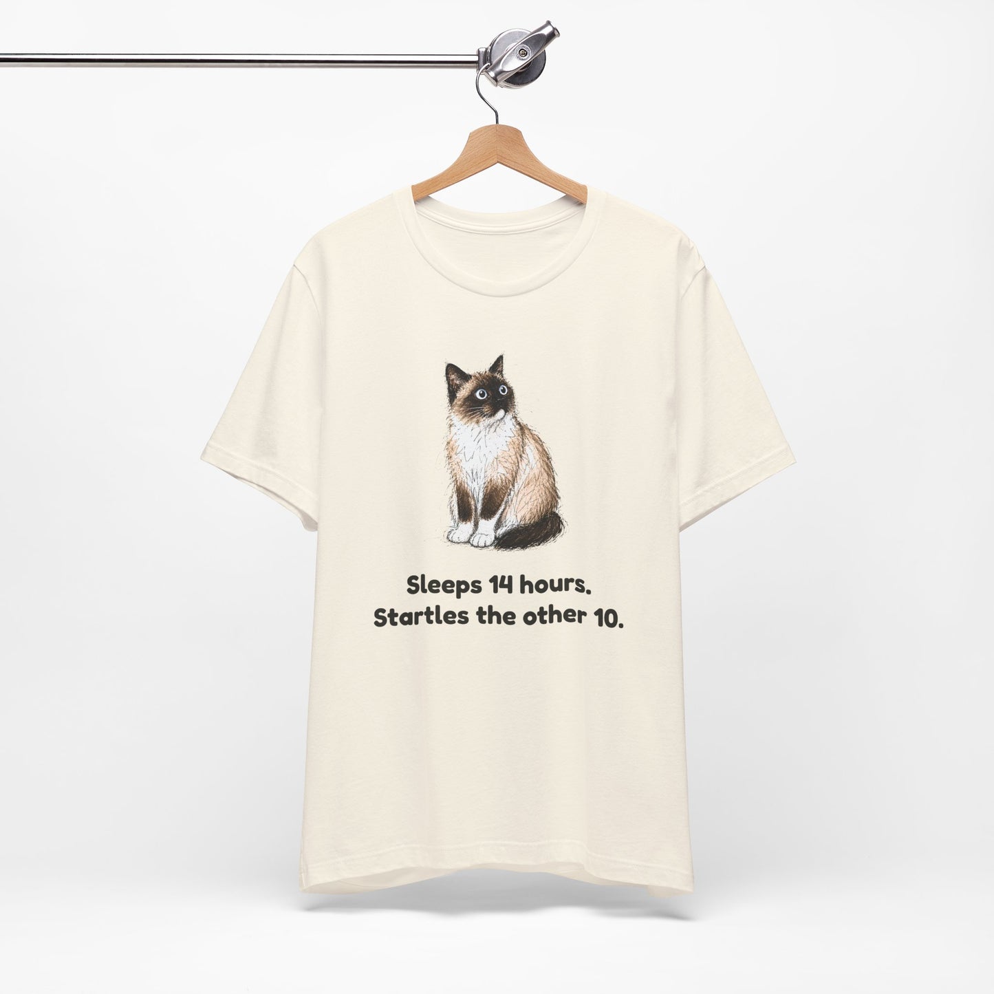 Sleeps 14 Hours. Startles the Other 10. — Funny Senior Cat T-Shirt